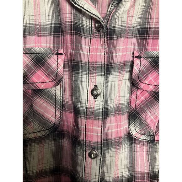 Harley Davidson size Medium pink plaid button top - Picture 6 of 12
